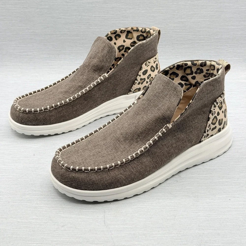 Hey Dude Women's 11 Boots Brown Leopard Print Pull On Lightweight